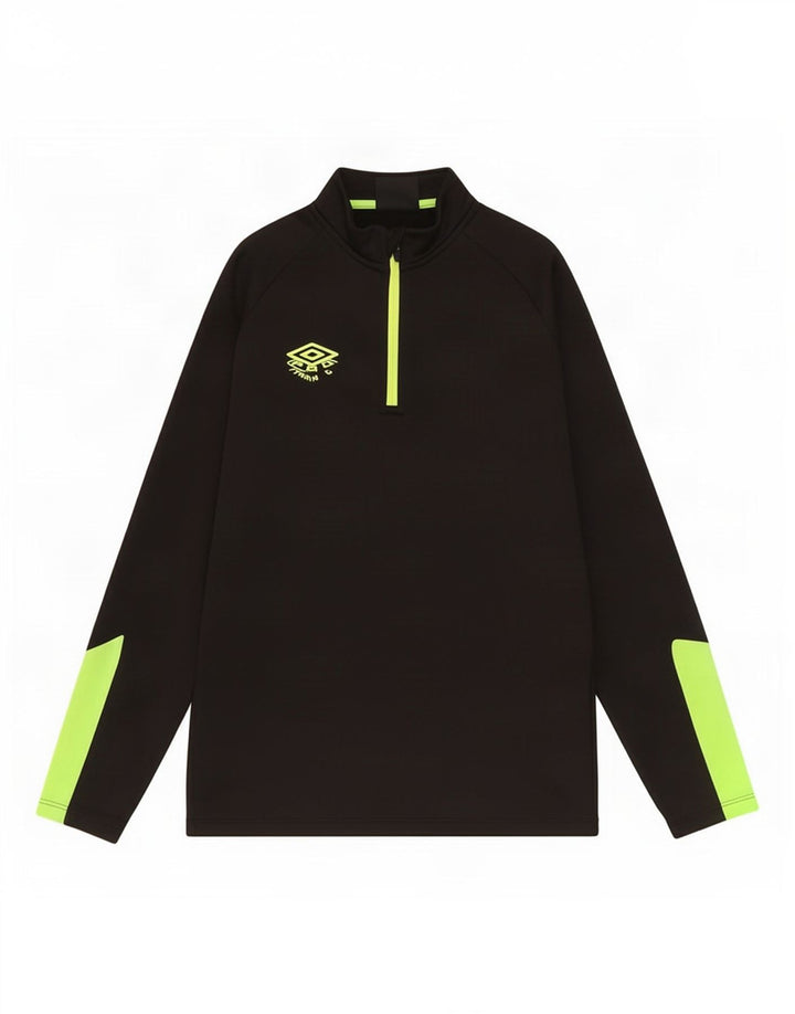 Umbro Camiseta con cuello y cremallera para niño, manga larga, 9-10 años, color negro mediano