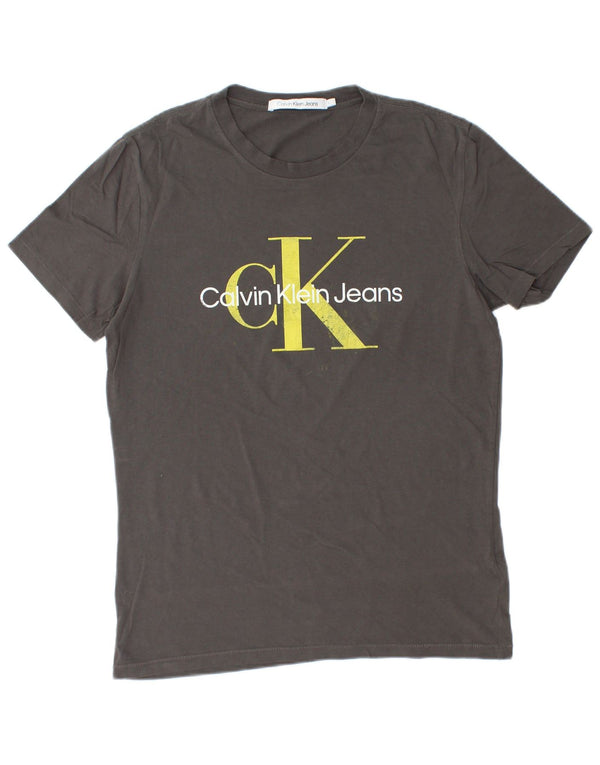 CALVIN KLEIN JEANS Camiseta gráfica para hombre Top grande de algodón gris