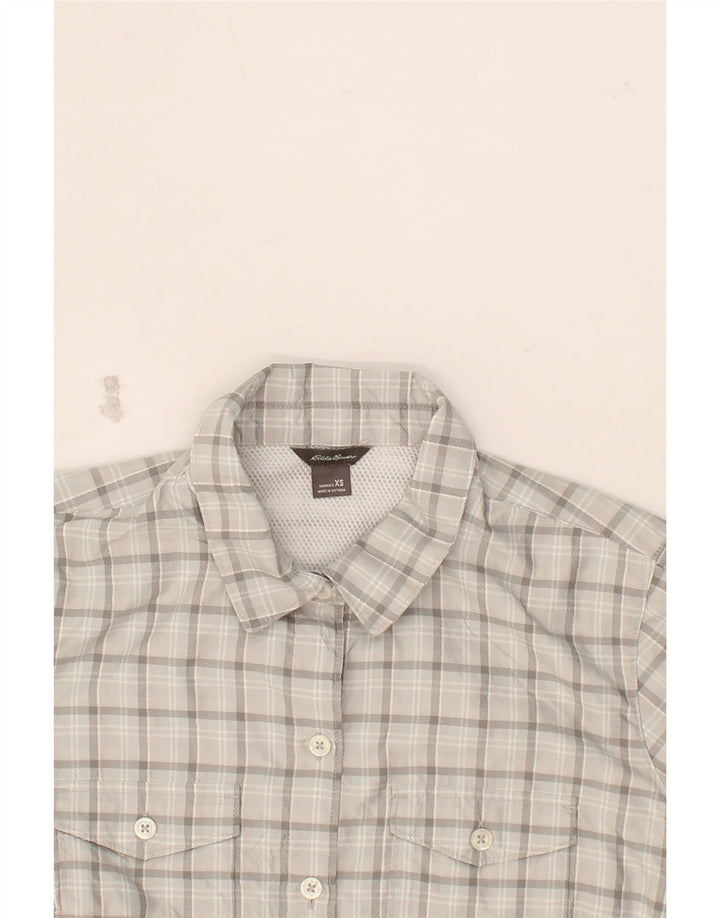 EDDIE BAUER Womens Loose Fit Shirt UK 6 XS Grey Check Polyester Vintage Eddie Bauer and Second-Hand Eddie Bauer from Messina Hembry 