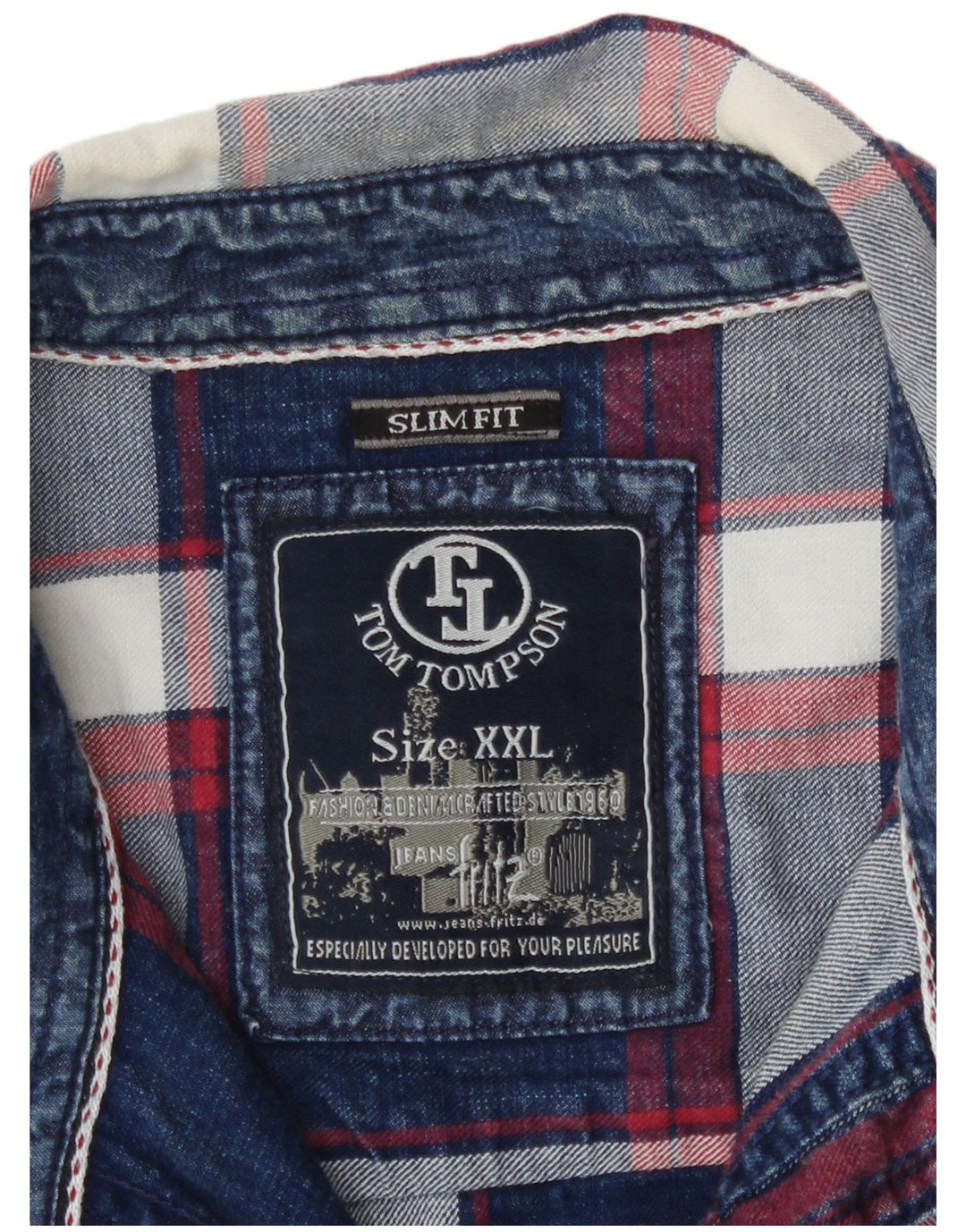 Tom Tompson Camisa ajustada para hombre, talla 2XL, algodón a cuadros azul marino