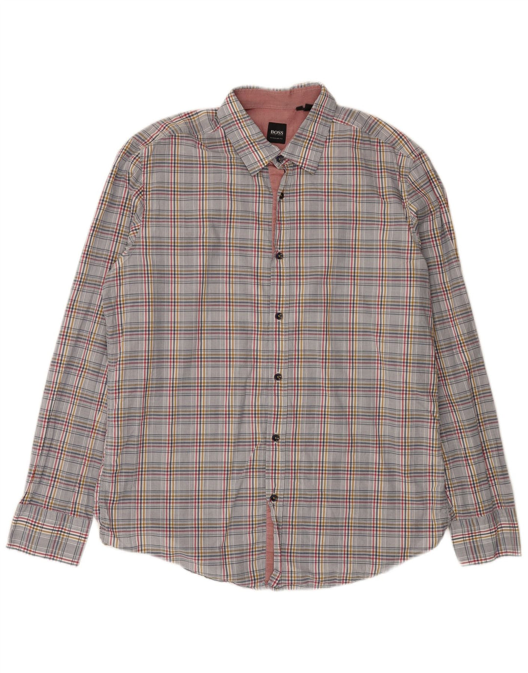 Camisa Hugo Boss Hombre Regular Fit Algodón A Cuadros Gris Grande