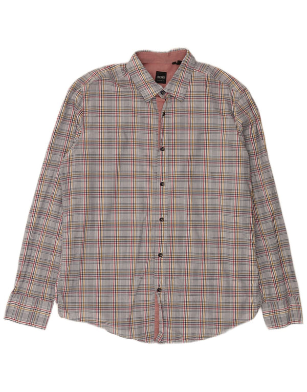 Camisa Hugo Boss Hombre Regular Fit Algodón A Cuadros Gris Grande