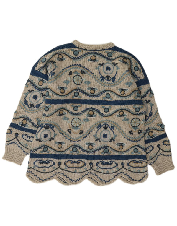 Stefanel Suéter tipo jersey con cuello barco para mujer UK 46 Grande Beige Geométrico