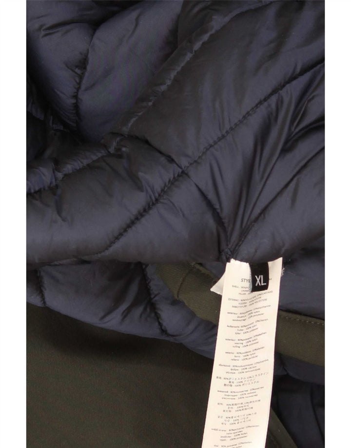 Vintage hombres con capucha chaqueta acolchada Reino Unido 42 XL poliéster verde