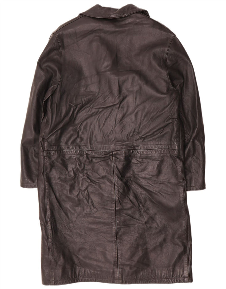 Vintage mujer cuero abrigo Reino Unido 14 grande negro