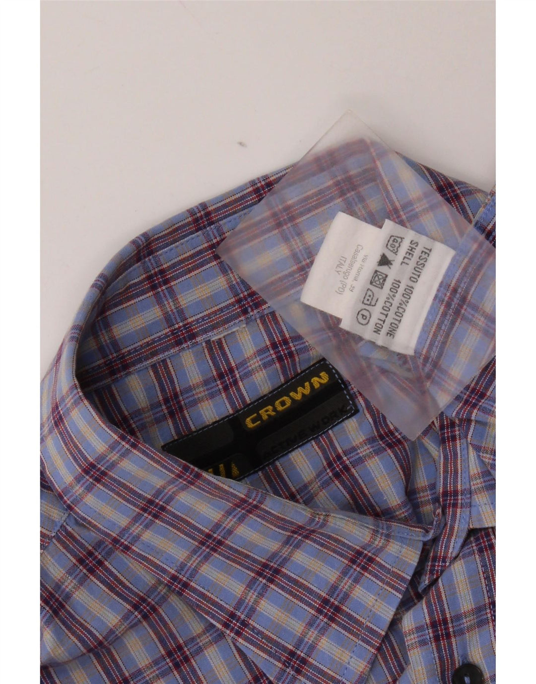 Camisa de manga corta Crown para hombre de algodón a cuadros azules grandes