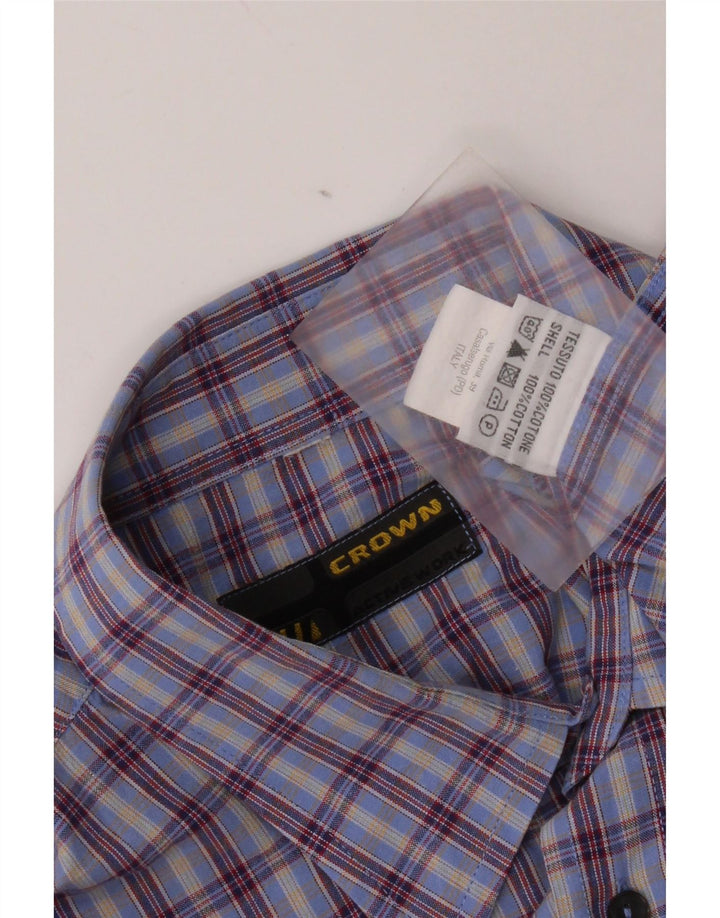 Camisa de manga corta Crown para hombre de algodón a cuadros azules grandes