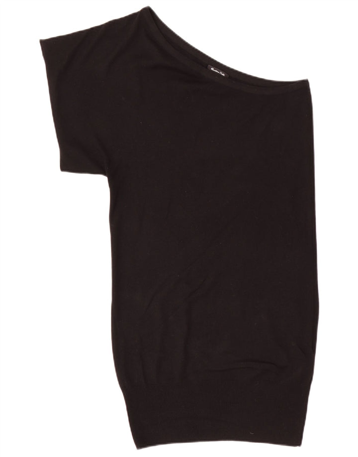 Massimo Dutti Vestido Jersey De Un Hombro Para Mujer UK 42 Mediano Seda Negra