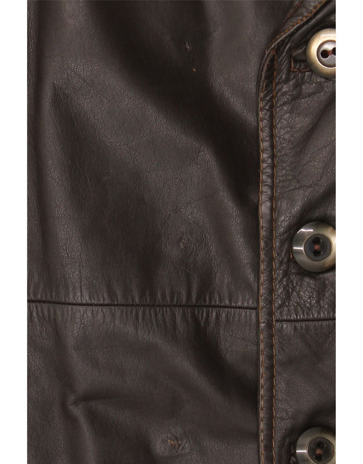 Vintage hombres cuero abrigo Reino Unido 38 marrón medio