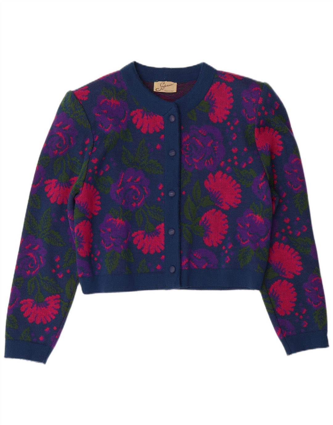 VINTAGE Conjunto de 3 piezas para mujer IT 46 Grande W26 Lana virgen floral azul marino