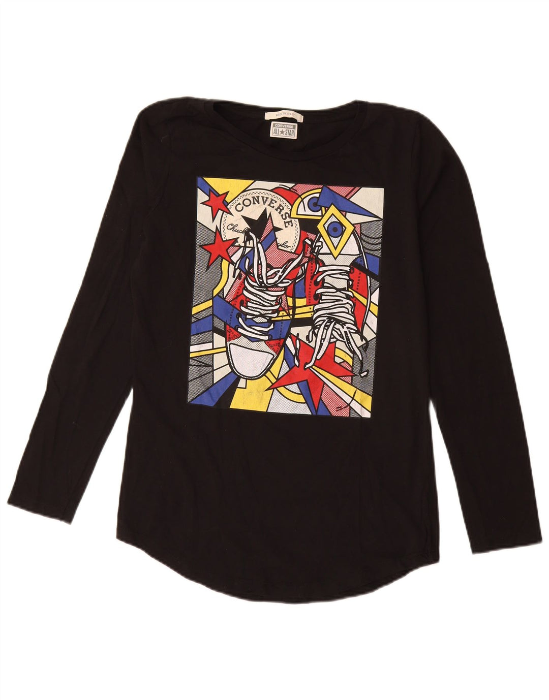 Converse Mujer Gráfico Top Manga Larga UK 12 Mediano Negro Algodón