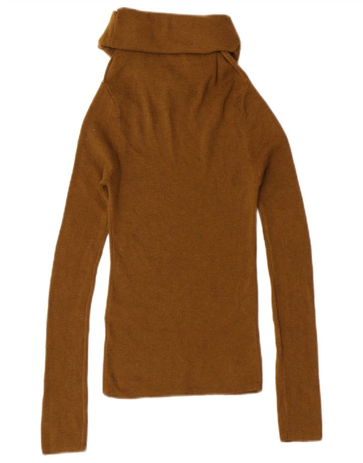 Zara Mujer Roll Neck Jumper Sweater UK 4 XS Caqui Poliéster