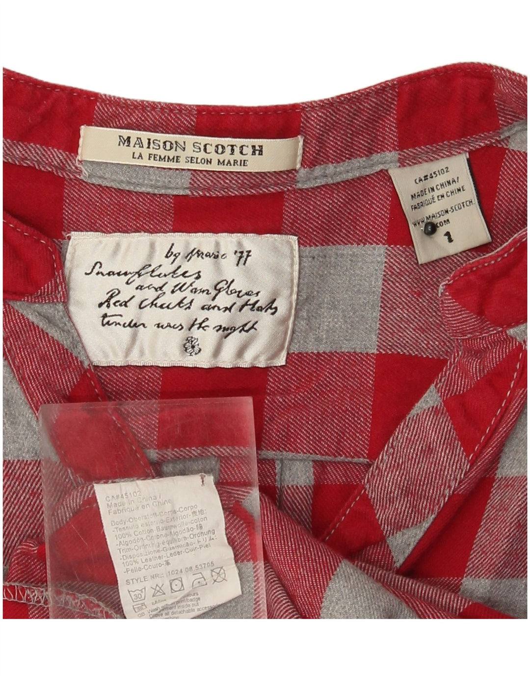 MAISON SCOTCH Camisa tipo jersey para mujer UK 12 Medium Red Check Cotton