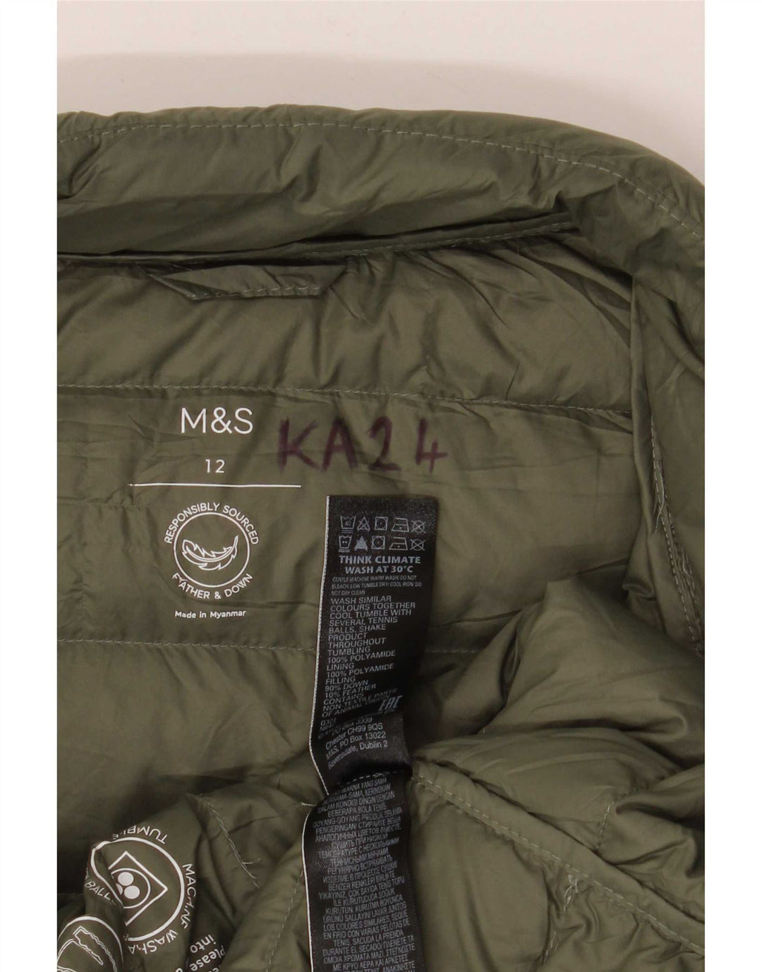 Marks & Spencer Chaqueta acolchada para mujer UK 42 Poliamida verde medio