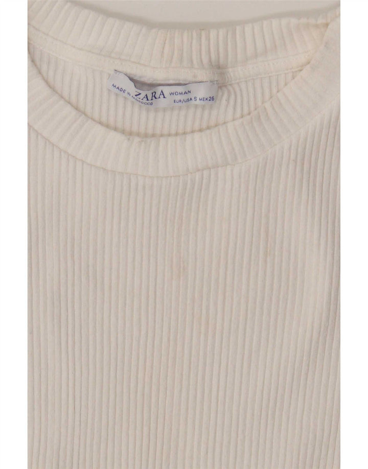 Zara Mujer Crop Blusa Top UK 8 Small Viscosa Blanca