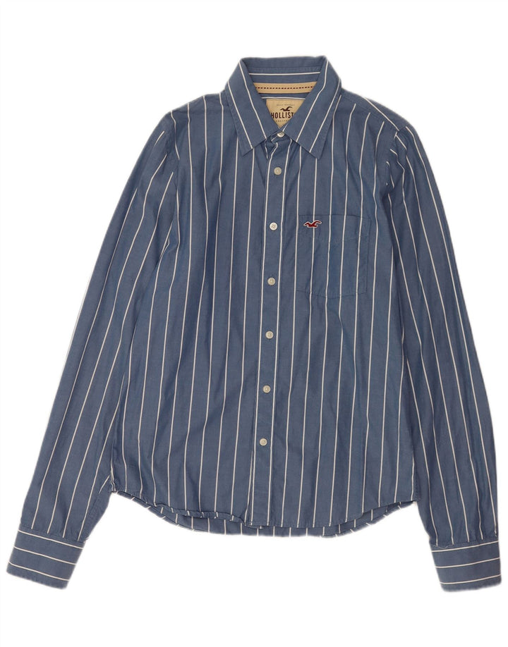 Camisa Hollister Hombre Algodón A Rayas Azul Grande