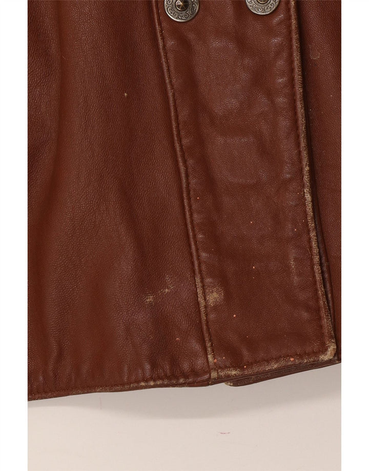 VINTAGE Womens Double Breasted Leather Coat UK 16 Large Brown Leather Vintage Vintage and Second-Hand Vintage from Messina Hembry 