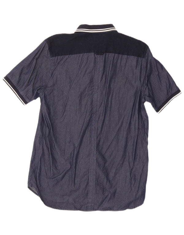Camisa Fred Perry Hombre De Manga Corta De Algodón A Rayas Azul Marino Medio