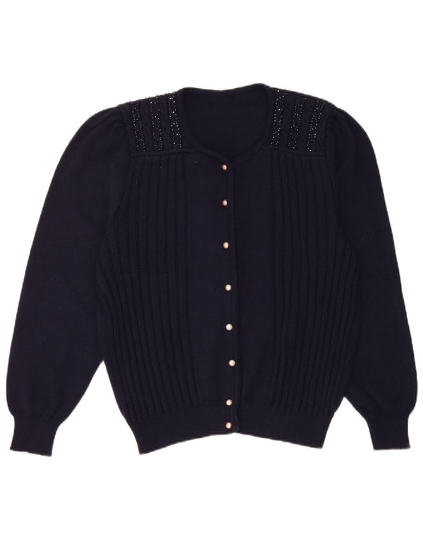 Vintage mujer Cardigan suéter Reino Unido 14 azul marino medio