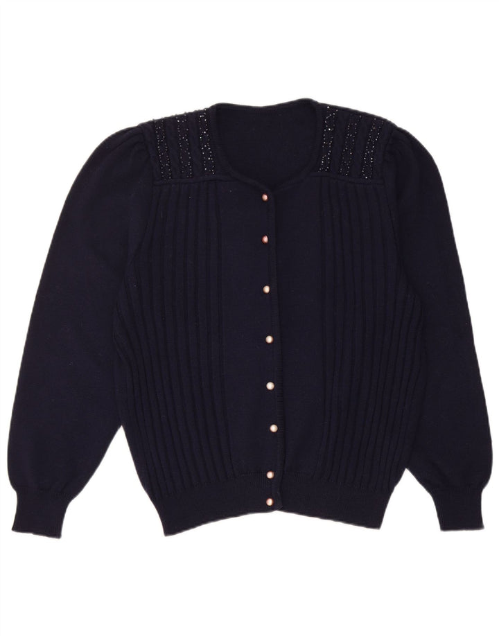 Vintage mujer Cardigan suéter Reino Unido 14 azul marino medio