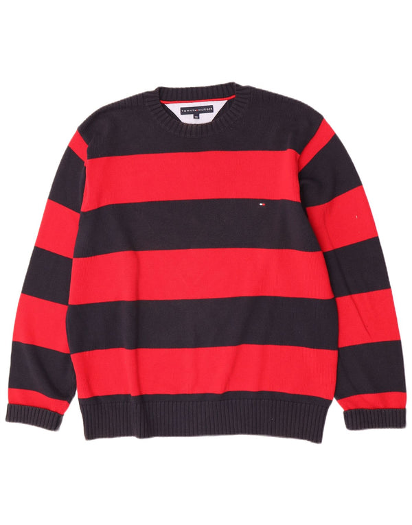 Tommy Hilfiger Jersey de cuello redondo para hombre, talla 2XL, algodón a rayas rojas