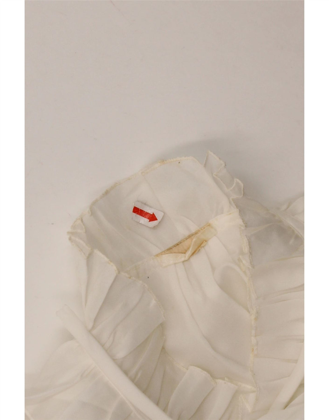 VINTAGE Blusa de camisa delantera con volantes para mujer Reino Unido 16 Blanco grande