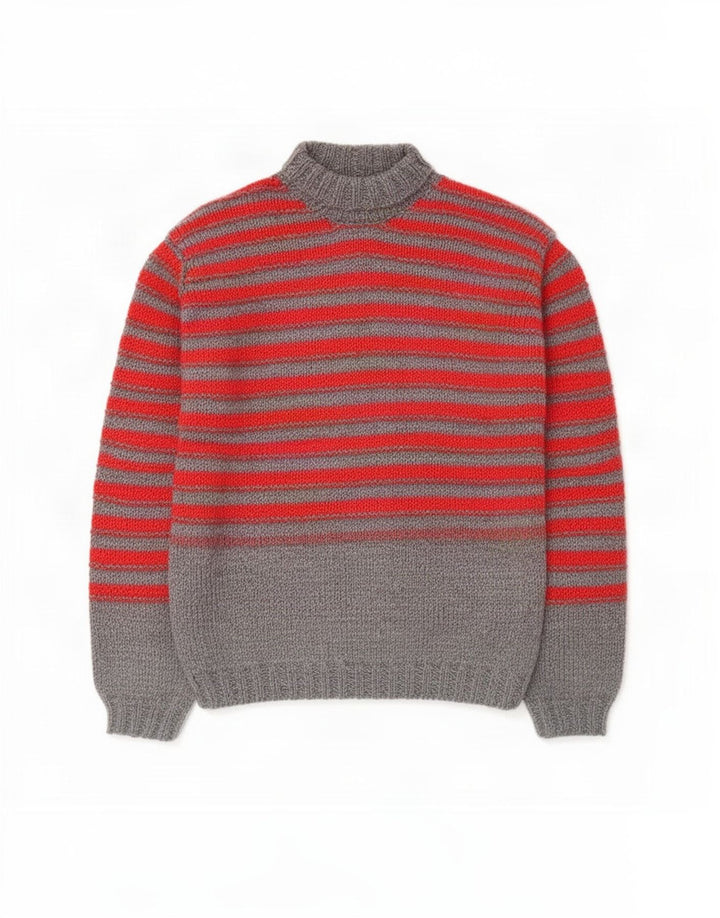 Vintage hombres rollo cuello jersey suéter medio gris rayas