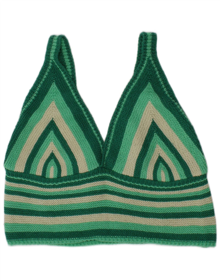 Zara Mujer Crop Top De Punto Algodón Rayas Verde Medio