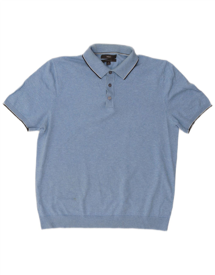 Marks & Spencer Suéter tipo jersey con cuello tipo polo de manga corta para hombre Azul medio