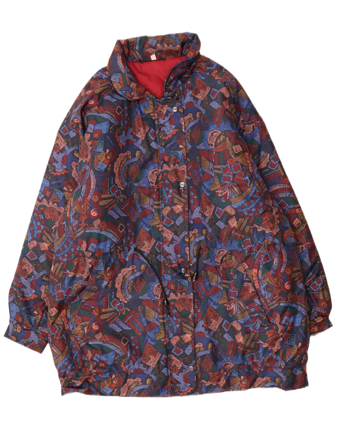 VINTAGE Mujer Cortavientos Abrigo Reino Unido 16 Grande Multicolor Geométrico