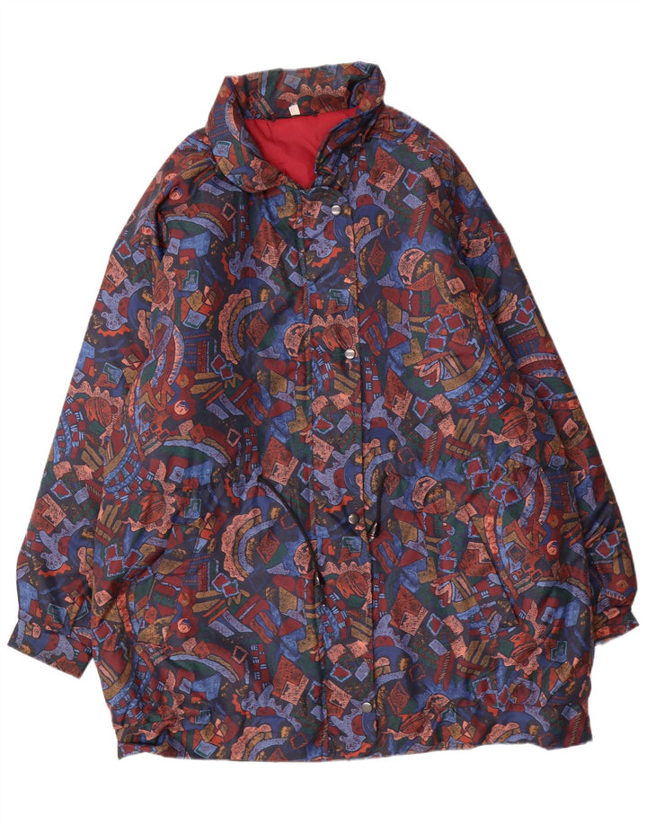 VINTAGE Mujer Cortavientos Abrigo Reino Unido 16 Grande Multicolor Geométrico