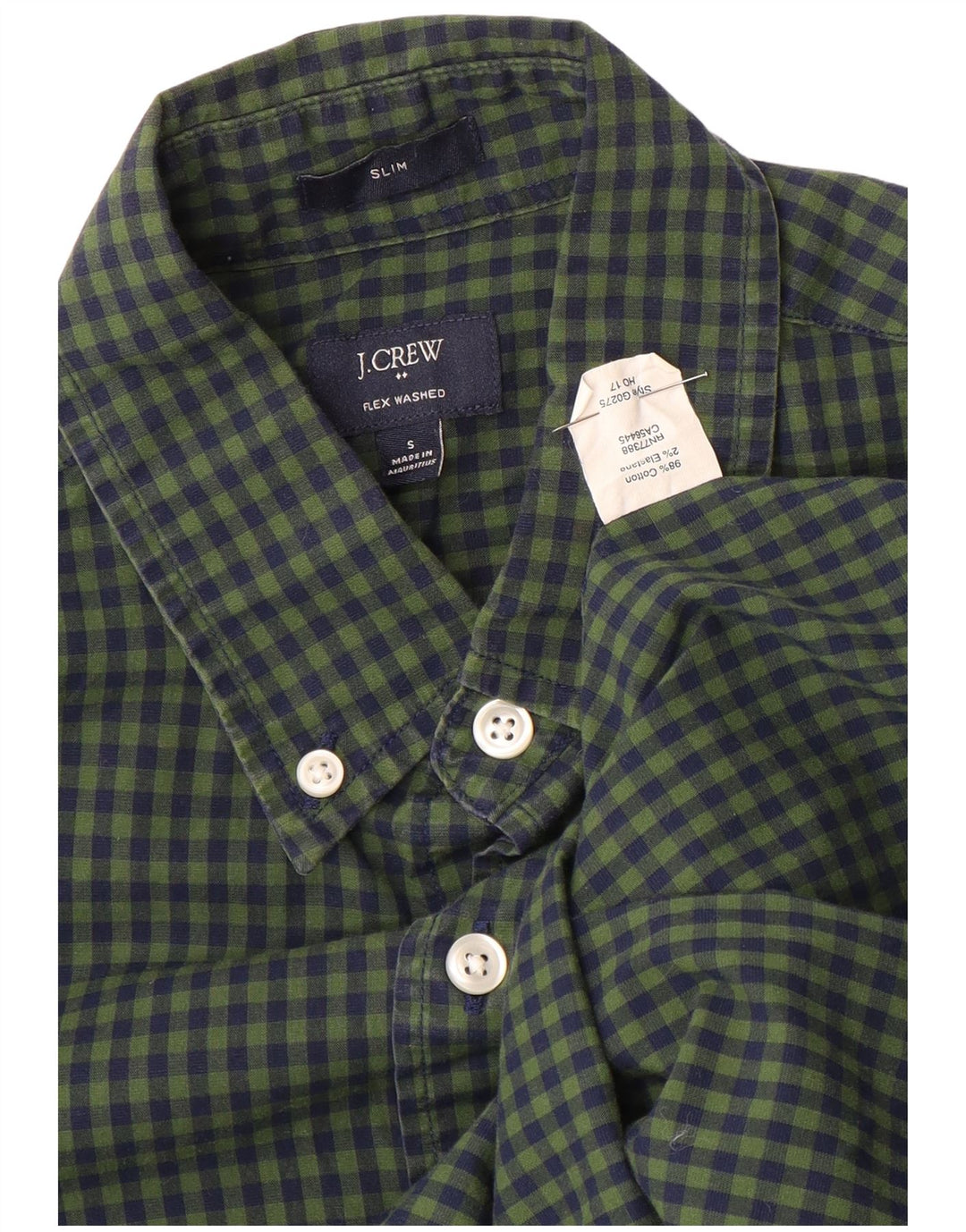 J. CREW Camisa ajustada para hombre de algodón a cuadros verdes pequeños