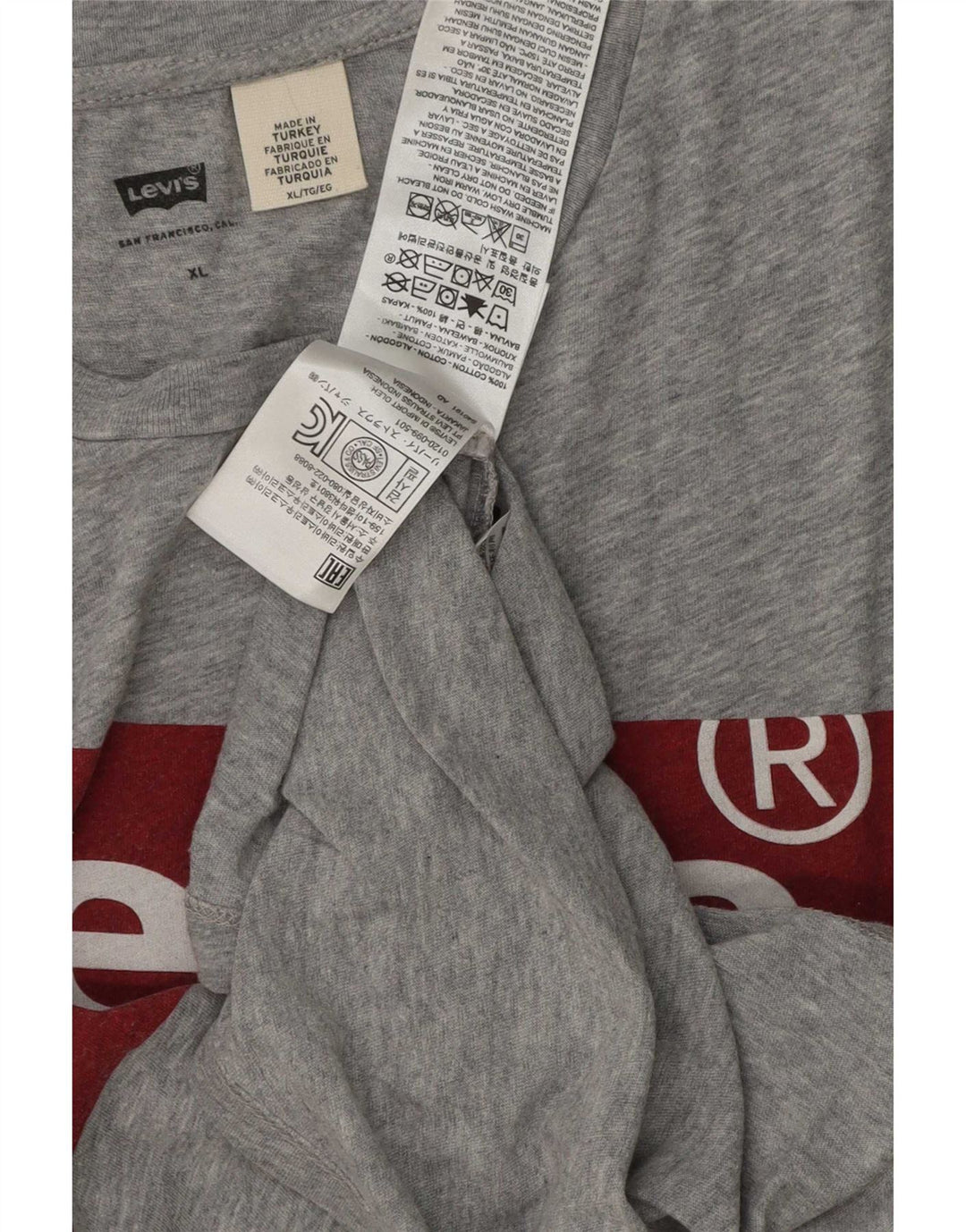 Levi's Hombre Camiseta Gráfica Top XL Algodón Gris