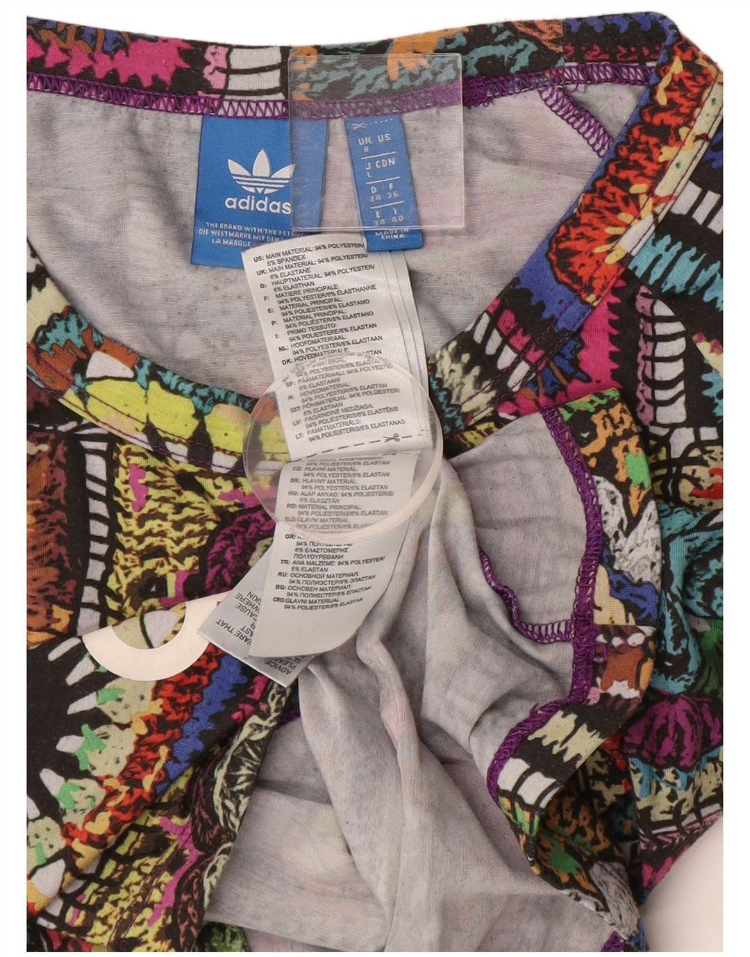 ADIDAS Top gráfico para mujer de manga larga UK 8 Small Multicolor Patchwork