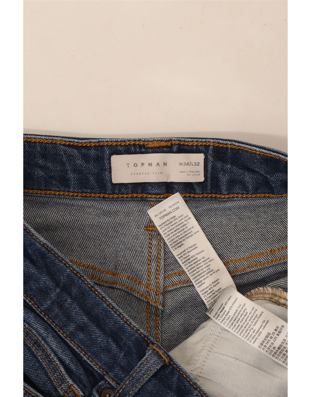 TOPSHOP Vaqueros ajustados para hombre W34 L30 Algodón azul