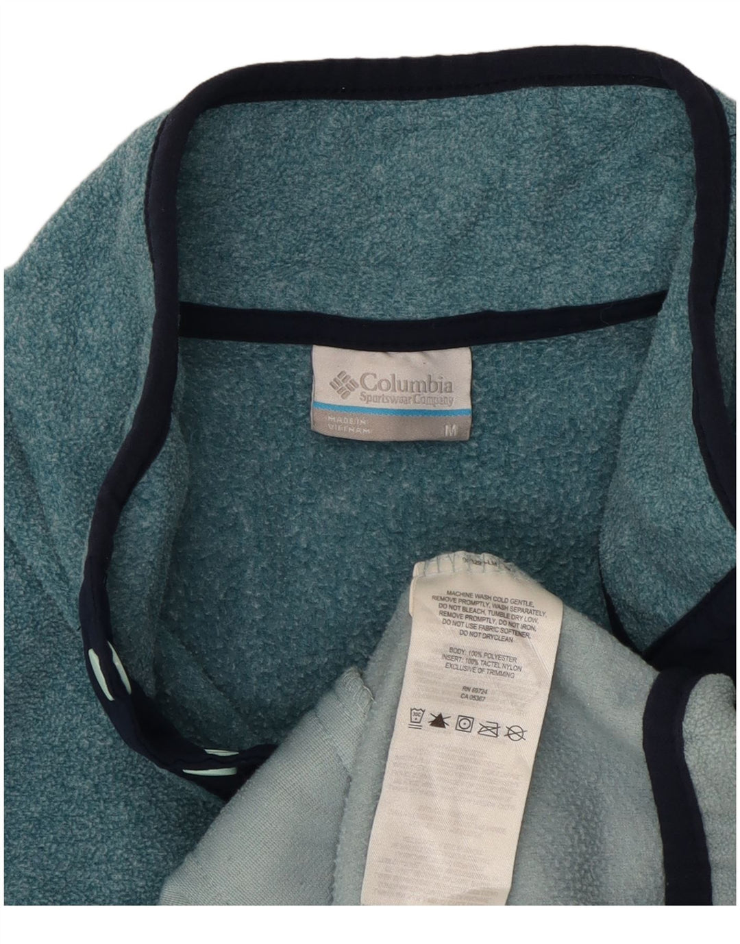 COLUMBIA Womens Button Neck Fleece Jumper UK 12 Medium Blue Colourblock