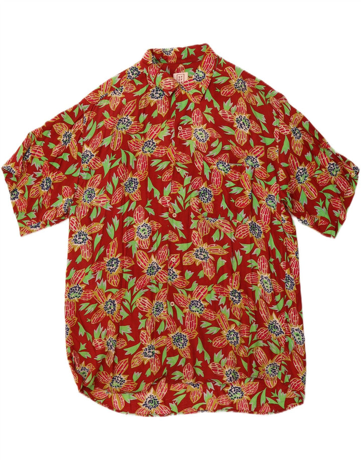 STEFANEL Camisa de manga corta para hombre Rayón floral rojo medio hawaiano