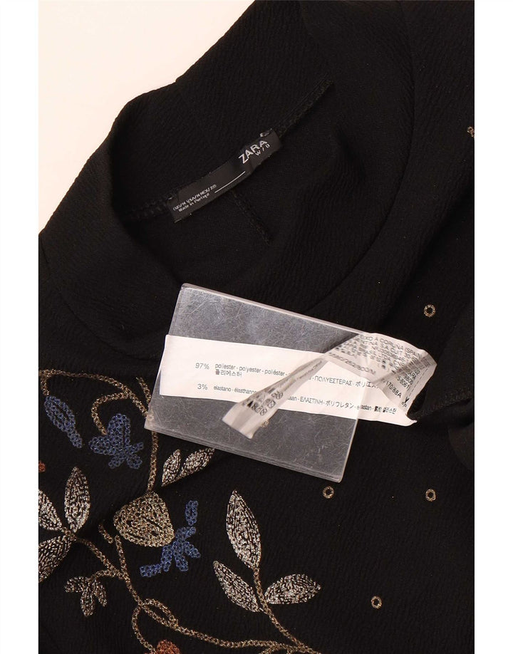 Zara Vestido recto de manga larga para mujer UK 40 Mediano Poliéster floral negro