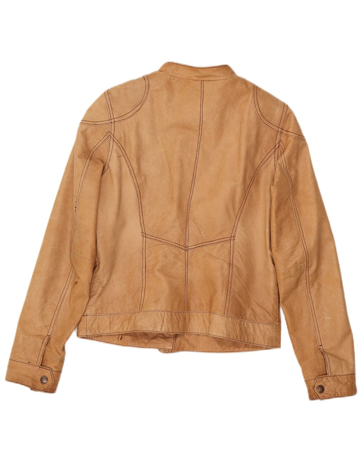 Vintage mujer chaqueta de cuero Reino Unido 12 cuero beige medio