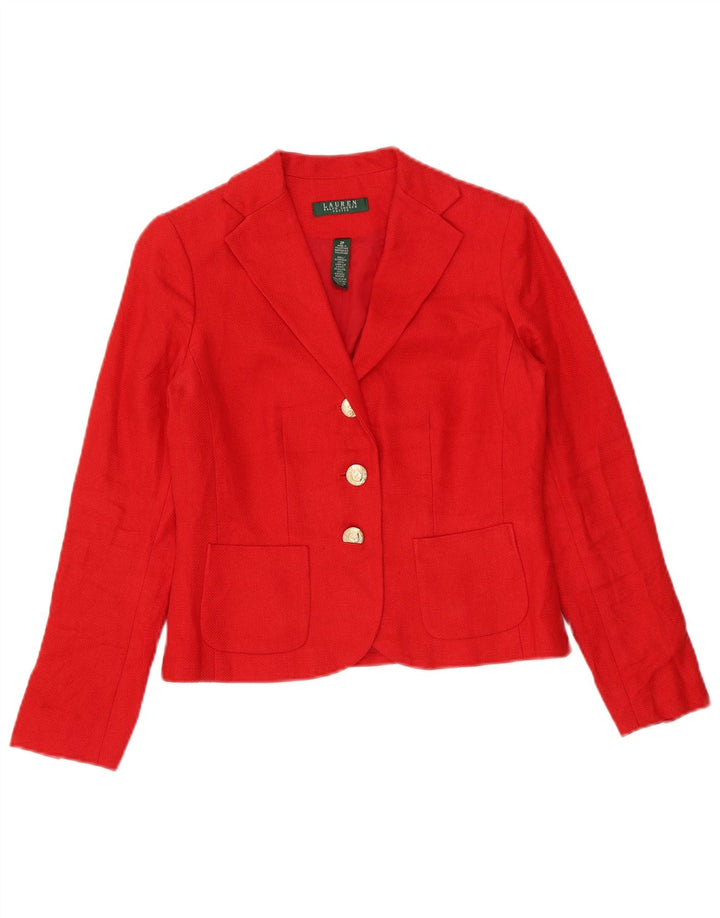 Ralph Lauren Chaqueta Blazer de 3 Botones para Mujer Petite Crop US 2 XS Lino Rojo