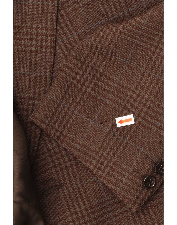 Vintage hombres 2 botones Blazer chaqueta IT 50 grande marrón comprobar lana