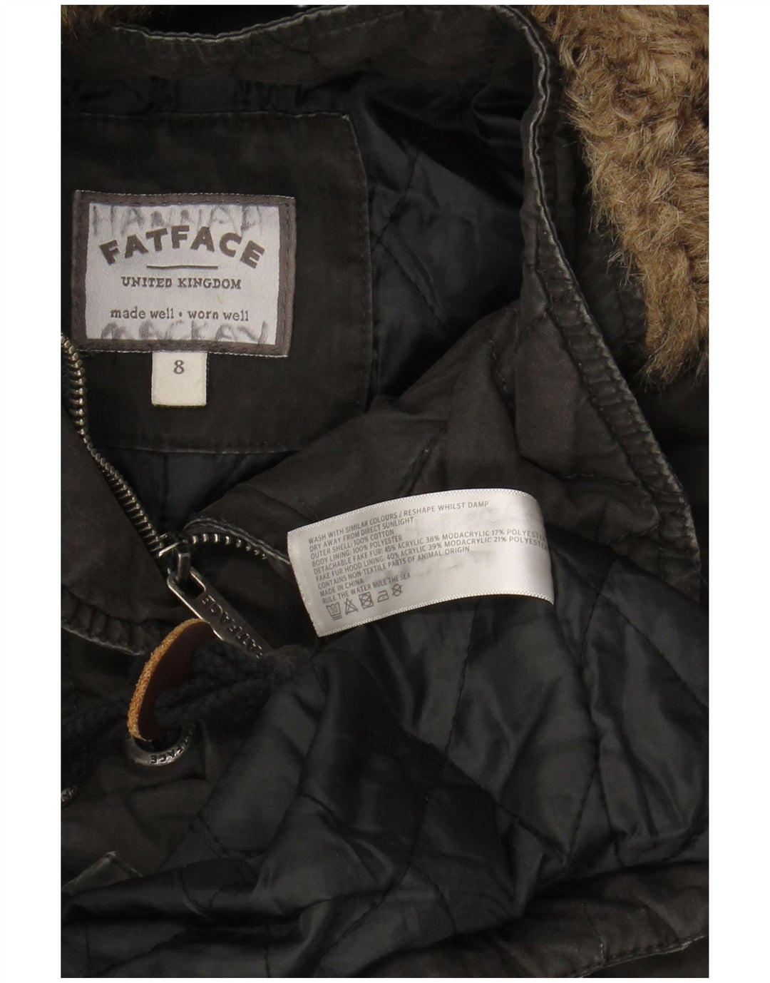 FAT FACE Parka con capucha para mujer UK 8 Small Algodón negro