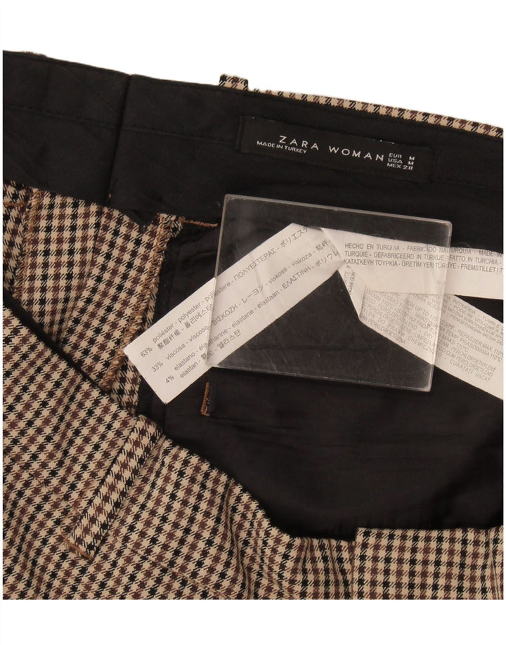 Zara Mujer Pantalón Traje Slim Mediano W30 L29 Poliéster Pata De Gallo Beige