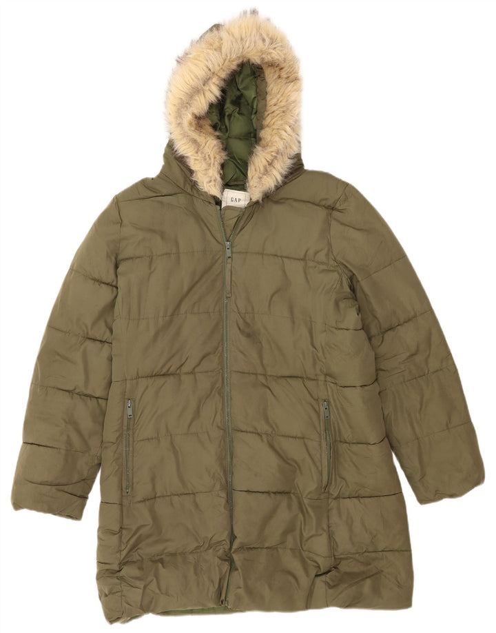 Gap Abrigo acolchado con capucha para hombre UK 40 Large Poliéster caqui