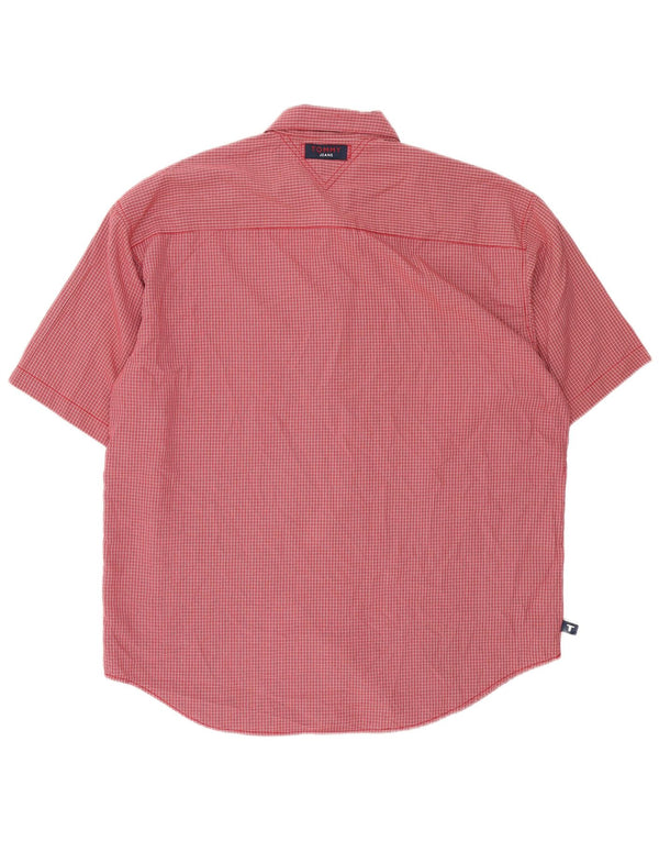 Tommy Hilfiger Camisa de manga corta para hombre XL Poliéster a cuadros rojo