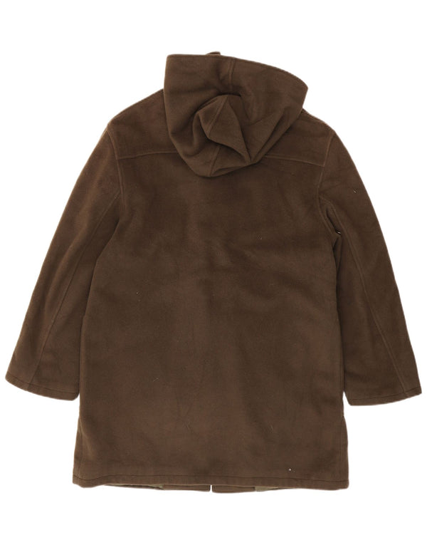 Vintage mujer con capucha Duffle Coat IT 46 Lana virgen caqui grande