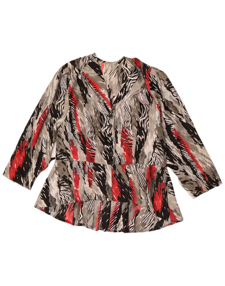 Vintage mujer patrón abstracto 3/4 manga camisa blusa Reino Unido 16 gris grande