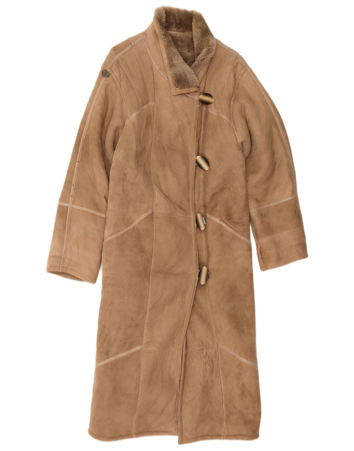 Vintage mujer shearling abrigo EU 42 marrón grande