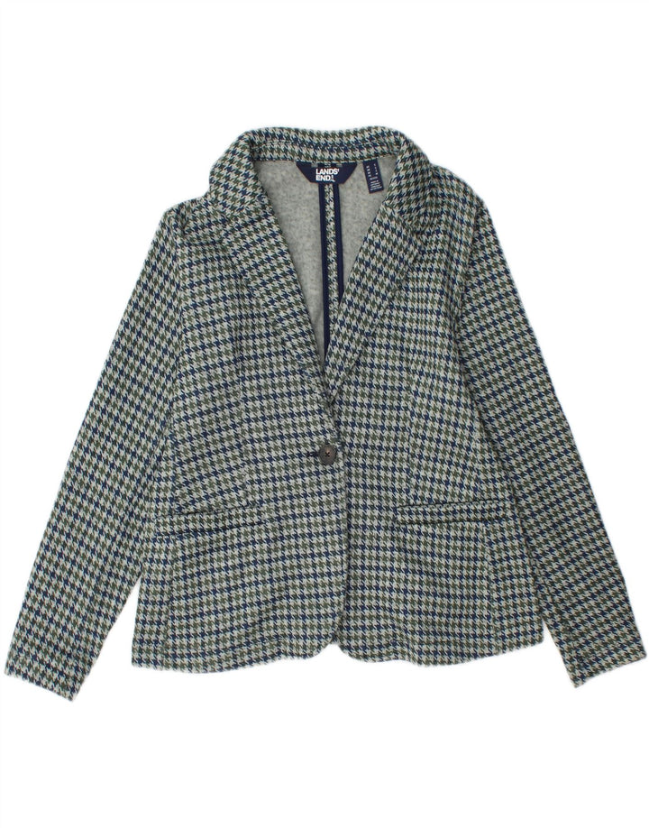 Lands End Chaqueta tipo blazer de 1 botón para mujer UK 10 Small Blue Houndstooth