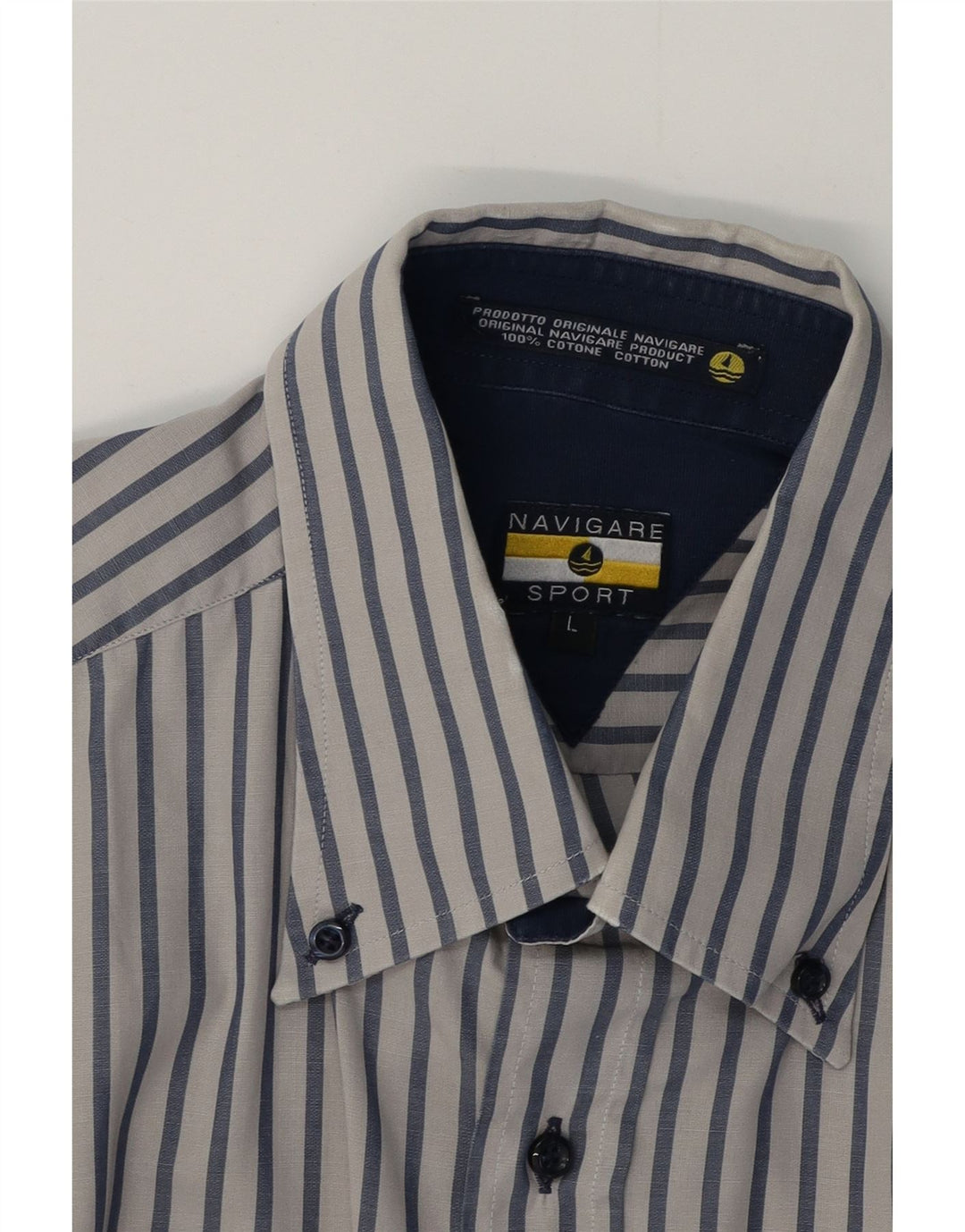 NAVIGARE Camisa Hombre Grande Algodón Rayas Azul